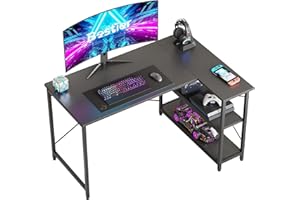 Bestier L Shaped Desk Small Corner Desk with Shelves 120CM Reversible Computer Desk Writing Table with Bookshelf for Home Office Small Space