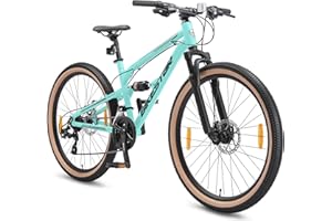 ‎BIKESTAR BIKESTAR Fully Aluminium Mountainbike Shimano 21 Gang Schaltung, Scheibenbremse 26, 27.5, 29 Zoll Reifen | 16, 16.5, 17.5 Zoll Rahmen Alu MTB Vollgefedert | RISIKOFREI TESTEN
