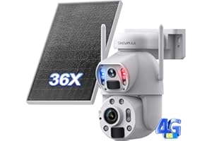 SHIWOJIA Solarna bezprzewodowa kamera zewnętrzna, 6MP 36X zoom 4g słoneczny, podwójny czujnik PIR / noktowizor kolor/podwójny obiektyw/IP66, biały