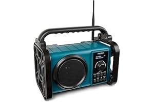 MEDION E66877 Radio da cantiere DAB+ (custodia robusta, resistente agli spruzzi (IP44), Bluetooth 5.0, radio FM PLL, luce di lavoro a LED, funzionamento a batteria e a rete) blu