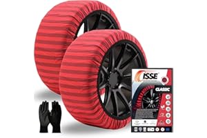 ISSE - Cadenas Coche Nieve Homologación EN 16662-1 y alta seguridad T-66 - Cadenas Nieve Téxtiles Fáciles de Instalar - Cadenas Nieve Coche Antideslizantes y Resistentes - Kit de 2 Cadenas + guantes