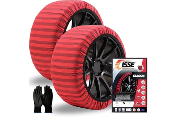 ISSE - Cadenas Coche Nieve Homologación EN 16662-1 alta seguridad T-54 - Cadenas Nieve Téxtiles Fáciles de Instalar - Cadenas Nieve Coche Antideslizantes y Resistentes - Kit de 2 Cadenas + Guantes