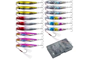 Goture Fishing Vertical Jigs Saltwater Freshwater, Jig Lures with Assist Hook and Treble Hook, 3/4/5/6/10/15 Pcs Jigging Spoon Lures, Fishing Jig for Tuna, Salmon, Bass