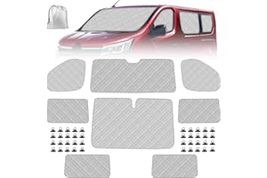 SOEKODU 8 Pièces Pare-Soleil pour Pare-Brise de Camping Car Remplacement pour 2001-2014 Renault Trafic SWB, pour Vivaro 2001-2014, Pare-Soleil Thermiques Internes avec Sac de Rangement,100% Occultation