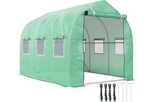 Outsunny Serre Tunnel de Jardin 5,75 m² dim. 2,95L x 1,95l x 1,96H m Porte + 6 fenêtres enroulables Acier galvanisé bâche PE Haute densité Vert