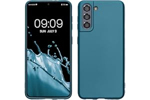 kwmobile Funda para Samsung Galaxy S21 Carcasa - Case TPU y Silicona Ultrafino - Antigolpes con Bordes elevados - Apto Carga inalámbrica - Azul metálico