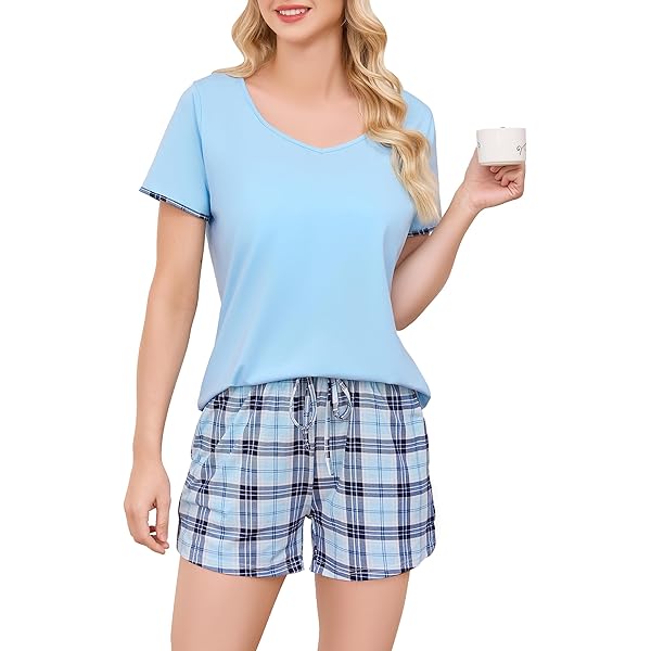 Pyjama Femme 2 Pièces Vlazom - Manches Courtes & Pantacourt 3/4 - Tissu Modal Doux - Printemps/Été