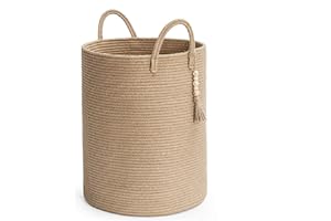TIMEYARD Wäschekorb, Aufbewahrungskorb, Korb Geflochten, Laundry Baskets, Seegras Rattan Korb, Baby Spielzeug Korb Aufbewahrung, Wäschekorb Kinderzimmer Schmal mit Henkel,40x50cm, Jute