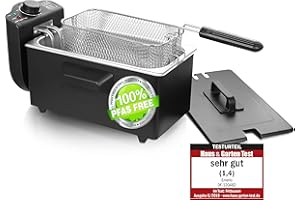 Emerio Freidora de aceite de 3,0 litros, con tecnología de zona fría, "muy buena 1,4" probada por Haus & Garten 06/2019, no más sabor amargo, freidora de zona fría con 2000 W, tanque de acero