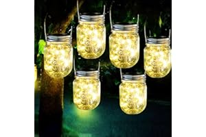 Eaaerr Lanterne Solari da Esterno, 6 Pezzi 20 LED Lampade Barattolo di Vetro Illuminante Impermeabile per Giardino Esterni Interni Feste Natale (Bianco Caldo)