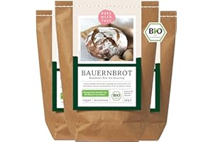 Bauernbrot Bio Backmischung - Brotbackmischung für Sauerteigbrot Brot mit Sauerteig selber backen - 100% Zutaten aus Deutschland - auch für Brotbackautomaten geeignet -Bake with Love (3er Pack)