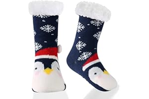 HERYEBING Kids Slipper Socks Boy Girl Chunky Knit Non Slip Socks Cosy Soft Fuzzy Warm Socks Child Thermal Socks Toddler Winter Socks Home Socks Bed Socks Thick Fleece lined Christmas Stockings