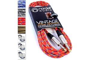 NORDELL Premium Braided Guitar Cable: 5m / 15ft Mono 1/4 inch Jack Lead for Bass, Electric, Keyboard, Amp etc.