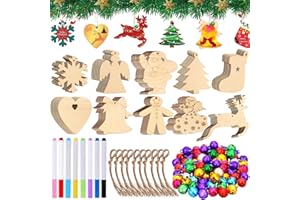 VIPNAJI Adornos Arbol Navidad Madera 248pcs, Colgantes de Navidad, Decoracion Arbol Navidad, Etiquetas Navidad Regalo En Blanco,Tarjetas Manualidades,DIY(Cuerda, Cascabeles, Rotuladores Acuarelables)