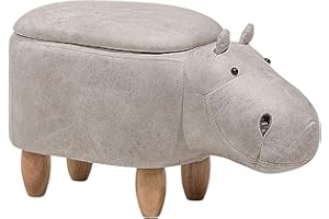 Beliani Modern Faux Leather Stool Light Grey Upholstery Storage Solid Wood Animal Hippo