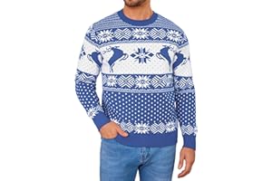 Marvmys Men's Christmas Jumper Soft Sweater Snowflake Reindeer Pullover Crew Neck Sweater Mens Knitted Jumper Comfortable & Durable Jumper