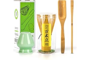 TEANAGOO Accessorio per la cerimonia del Matcha giapponese, frusta per Matcha (Chasen), paletta di bambù (Chashaku), cucchiaio da tè, porta frusta in celadon verde, TG-I1, il set perfetto per