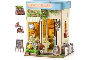 Ulikey Book Nook Kit, Puppenhaus Miniatur Haus DIY Miniature House mit LED Licht, Möbel, Blume für Geschenke, Bücherregal Dekoration, Interaktion zwischen Eltern und Kind (Kojima Blumenladen)