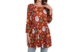 Enmain Tunique Femme 3/4 Manches Longues col Rond Blouse Longues Tunique Top pour Femmes Casual Élégant Chic Floraux Swing T Shirt