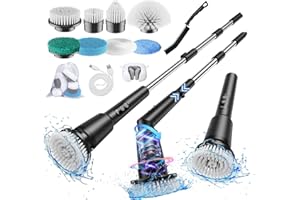 KIMEETOL Electric Spin Scrubber,New Upgraded Cordless Electric Cleaning Brush,3 Speeds Adjustable Extension Arm & 8 Replaceable Brush Heads, Power Scrubber for Bathroom,Kitchen,Tile,Floor and Bathtub (Black)