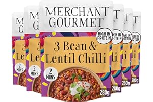 Merchant Gourmet Ready-to-Eat 3-Bean & Lentil Chilli with Chipotle & Smoked Paprika – High in Protein & Fibre, 1 of your 5-a-day, Ready Meals (6x 280g)