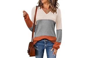 Zeagoo Jersey Mujer Invierno Manga Larga Elegante Suéter Otoño Cuello en V Pullover Sólido Sweater de Punto Hueco S-XXL