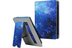 FINTIE Funda Vertical para Kobo Clara HD - Carcasa de Cuero Sintético con Bolsillo para Tarjeta y Correa de Mano Función de Soporte y Auto-Reposo/Activación, Cielo Estrellado