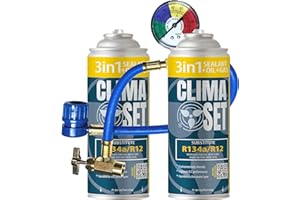 CLIMA SET ClimaSet 3in1 R134a Kältemittel Ersatzgas - Kühlmittel Klima Auto mit Klima Dichtmittel und Öl - Gasflasche 2x170 g Auto Klimaanlage Nachfüllset - Klimaanlage Wohnmobil Klimaanlage Schlauch