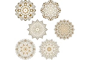 AILUYA 6 Stück Groß Mandala Schablone, Wiederverwendbares Malerei Vorlage Zubehör, DIY Blume Handwerk Schablone, Schablonen Wandgestaltung für Wand, Boden, Fliese Dekoration (30 x 30CM)