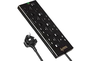 ABACUS RANGE 8 Gang Surge Protected Extension Lead With Switch 1m Power Strip - 8 Socket Extension Cord 1 Meter - 8-Outlet Electric Power Strip Surge Protector Socket Extensions Switched UK