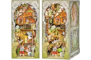 Fsolis Book Nook,DIY Puppenhaus Miniatur Haus Kit mit Holz Möbeln und LED-Licht,3D Holzpuzzle Bücherecke Bücherregaleinsatz Kits,Book Nook Modellbausätze für Erwachsene zum Bauen,Kreatives Geschenk