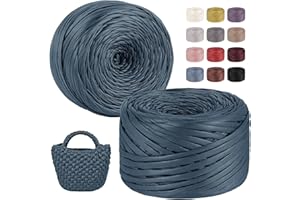 LEREATI Fettuccia per Borse a Uncinetto, 2x200g/2x90m Aspetto Similpelle Filato Grosso in Poliestere Cordino per Borse Uncinetto, Filati per Cestini Fai da Te Decorazioni (Blu Denim)