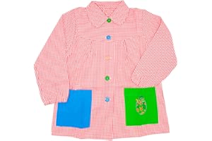 MAGIC SELECT Grembiule Scolastico per Bambini. Grembiule per Bambini a Quadretti con Bottoni, per l'Asilo e la Scuola. Grembiule con Tasca Ricamata per Bambini