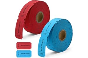 Bohoray 1000PCS Raffle Tickets, Voucher Roll Food Tokens Drinks Tokens Roll, 50x50mm Paper Ticket Tokens, Numbered 1-500 Single Ticket Roll for Bars Shops Carnival Wedding Parties(Red, Blue)