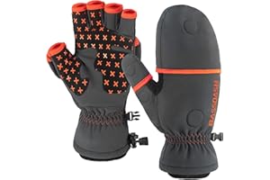 Bassdash WinteFlex Moufles Convertibles de pêche sur Glace isolées Temps Froid Gants sans Doigts en Polaire Résistant à l'eau pour Hommes Femmes Chasse Photographie Randonnée