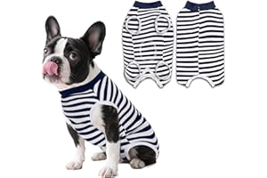 PawSailor Combinaison de Récupération Chien Femelle et Mâle Rayé, Combinaison Médicale pour Chien, Gilet de Récupération Chirurgicale pour Animaux en Coton Doux, Protection des Plaies, Bleu Marine XL