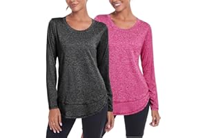 Deaviya Langarm Sportshirt für Damen, Laufshirt Langarm Locker, Langarmshirt Damen Sport Oberteil, Longsleeve T-Shirts Rundhalsausschnitt, Athletisch Lässig Fitness Workout Tops Seite Split Tee