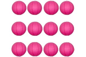 A Liittle Tree- 12 PCs Round Paper Lanterns Wedding Party Christmas New Year (Hot Pink, 10")