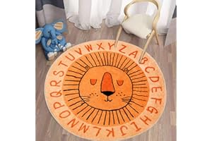 RURURUG Tapis rond motif lion de dessin animé, 120 cm, tapis de jeu antidérapant, tapis amusant pour enfants, chambre d'enfant, chambre de bébé, salle de jeux, lavable, ne perd pas ses poils.