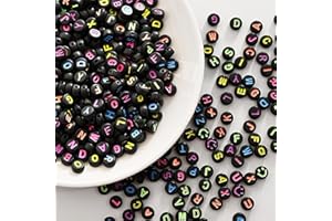 Iudsu 1000 Stück Perlen mit Buchstaben Set, 7mm Schwarz (A-Z) Diy buchstabenperlen Acrylperlen, mit 600cm Unsichtbare Nylonschnur Perfekt für Armbänder, Halsketten und zur Sehtraining