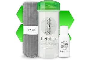 ‎DEMEL AUGENOPTIK Freiblick Brillenbad (Grün) im Set mit 50ml Spezialreiniger und Mikrofasertuch | Brillenputztuch in Optiker Qualität | Brillenreinigung für jede Brille