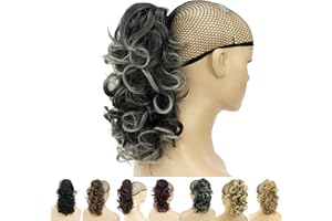 IMISSU Capelli ricci disordinati Estensioni dei capelli coda di cavallo con artiglio corto Clip coda di cavallo con ganascia in posticci per le donne (Nero Ombre Grigio)