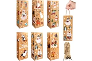 LOKIPA Christmas Kraft Paper Wine Bottle Gift Bags, 12 Pcs Xmas Gift Bags for Christmas Gifts