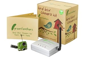 Green Feathers Wireless Outdoor Bird Box SD 700TVL Camera with Night Vision, Wireless Receiver, Wide Angle Lens - Perfect Wildlife Camera for your Garden, Nest Boxes, Bird Houses