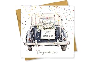 ABSOLUTELY YOURS Wedding Card for Bride and Groom. Congratulations on your Wedding Day. Classic Car Design with Gold Foiled text. 150x150mm. Supplied with Gold envelope.