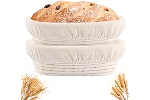GBACHOOSE set de 2 Banneton pour Pain Avec doublure en lin - Diamètre : 25 cm - Accessoires pour la cuisson du pain - Moules à pain et à pâte à pain