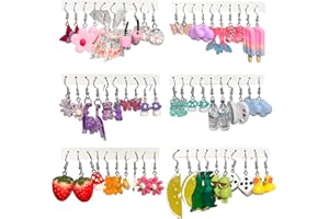 GIFIKOI 30-40 Pairs Weird Cute Funny Earrings Gummy Bear Duck Mushroom Fruit Flowers Drop Dangle Earrings for Women Aesthetic Earrings Food Animal Earrings Bulk