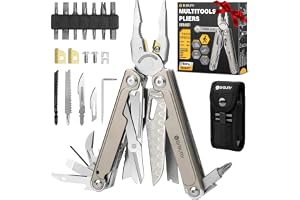 BIBURY Titan legering multiverktyg med damaskskniv och sax, BI2049TI | 440C kniv HRC 58, 325 ml vikt, EDC multiverktygstänger inkluderar trådskärare och mantel, utrustning för camping, överlevnad
