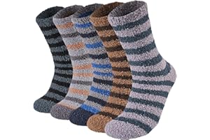 Niorasen 5 Par Męskich Skarpet Frotte,Antypoślizgowe Termiczne,Ciepłe Puszyste Skarpet Domowe,Grube Skarpety do Spania Zimowe Skarpety Świąteczne na Prezent​