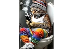 MXJSUA Chat sur les Toilettes Peinture Diamant Adulte, 5D Diamond Painting Complet, Diamant Strass Point de Croix Cristal Painting, Murale Décoration, 30x40 cm